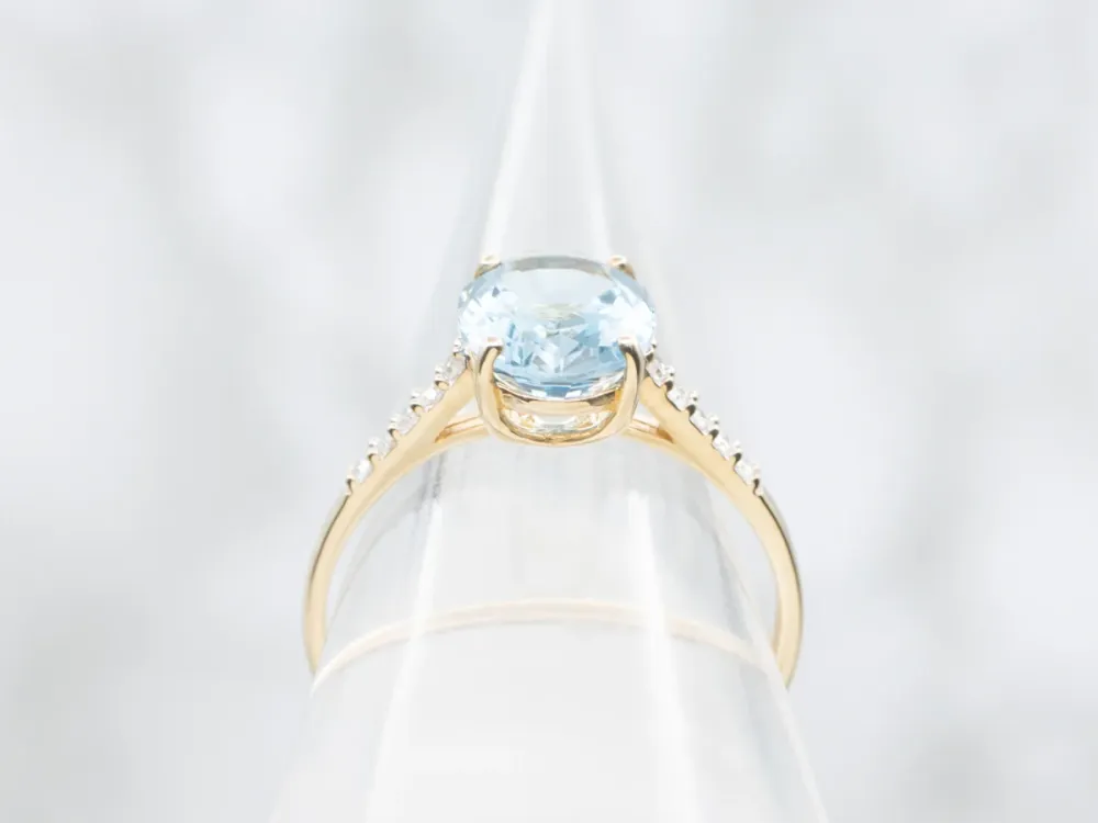 Roestvrij Staal Beautiful London Zeeblauw Topaz and Diamond Ring