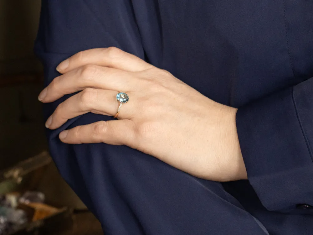 Roestvrij Staal Beautiful London Zeeblauw Topaz and Diamond Ring