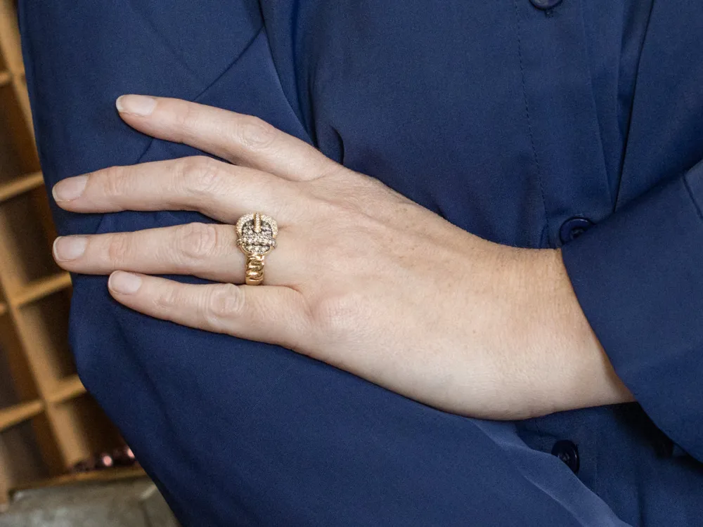 Roestvrij Staal Champagne and Brilliant Diamond Buckle Ring