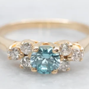 Roestvrij Staal Citroengeel Gold Blue Zircon and Diamond Ring