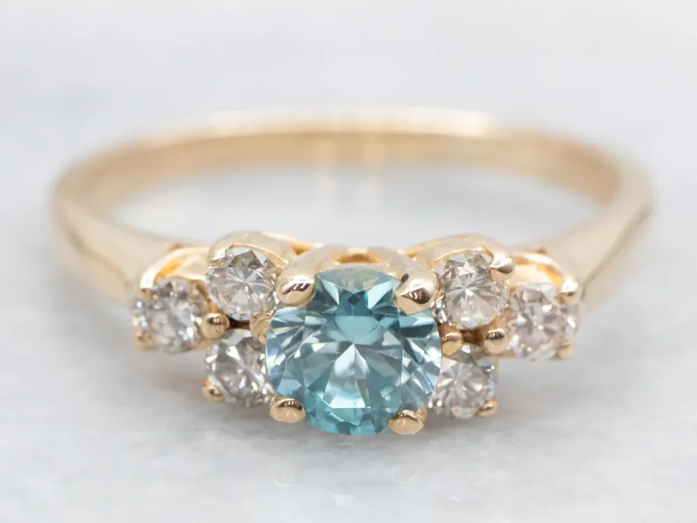 Roestvrij Staal Citroengeel Gold Blue Zircon and Diamond Ring