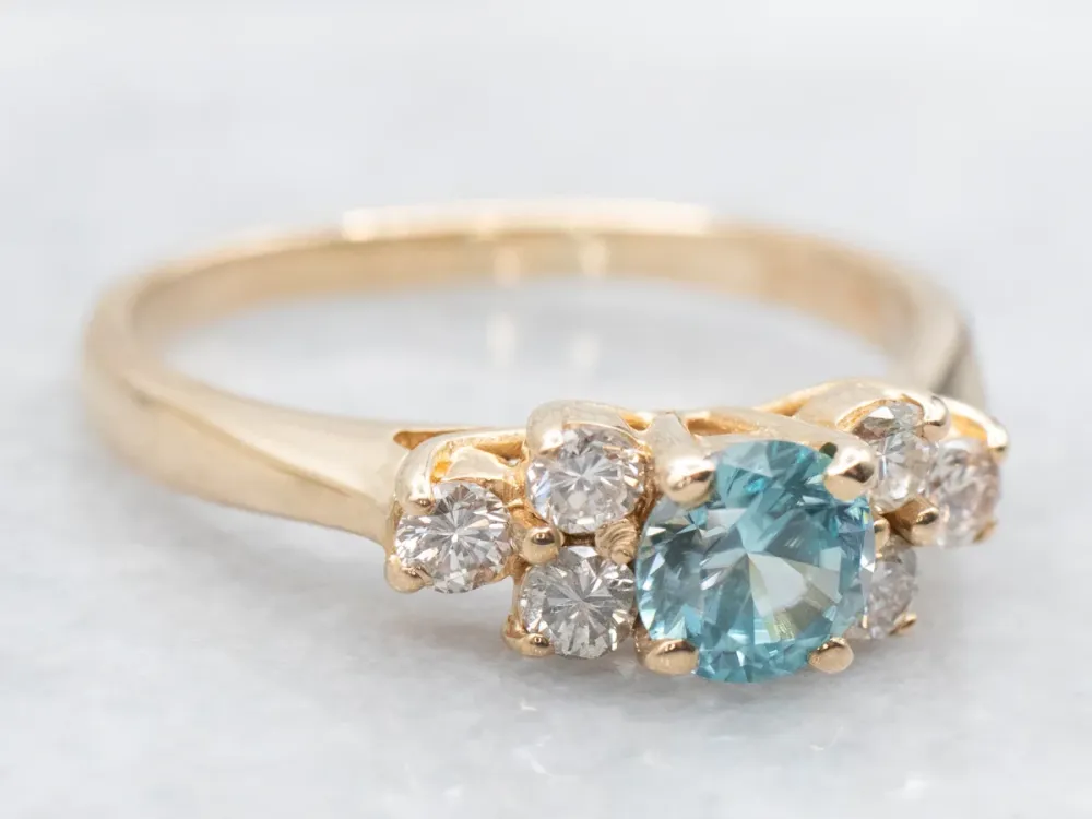 Roestvrij Staal Citroengeel Gold Blue Zircon and Diamond Ring