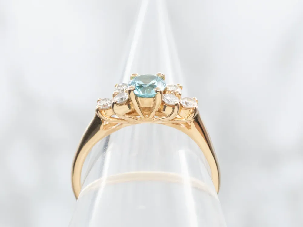Roestvrij Staal Citroengeel Gold Blue Zircon and Diamond Ring