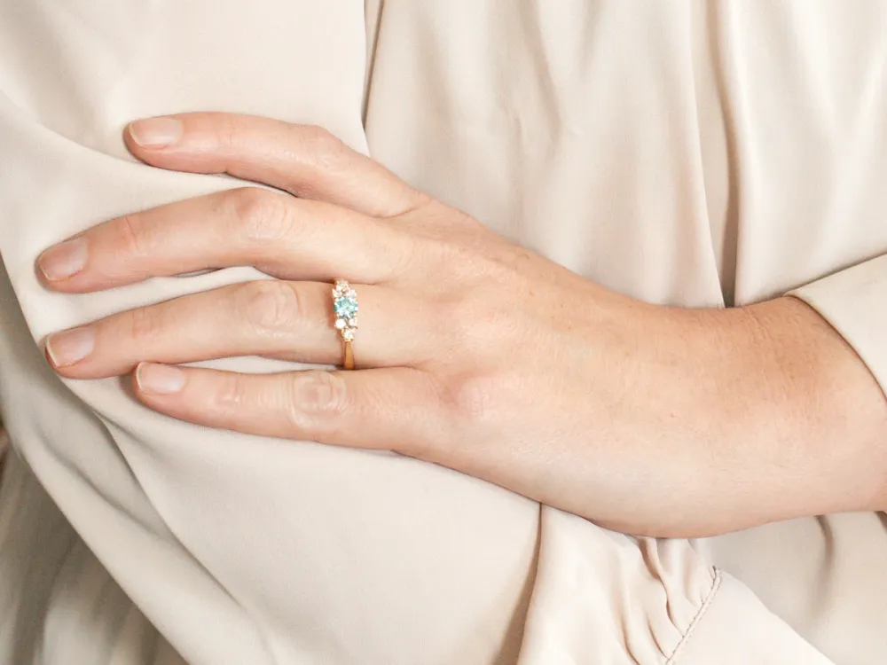 Roestvrij Staal Citroengeel Gold Blue Zircon and Diamond Ring