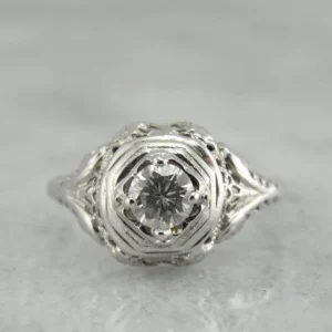 Roestvrij Staal Filigree Art Deco Fine Diamond Engagement Ring