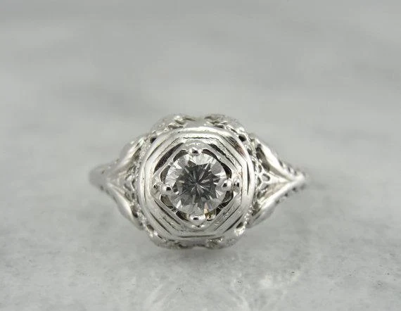 Roestvrij Staal Filigree Art Deco Fine Diamond Engagement Ring