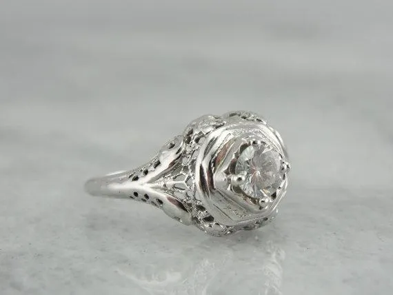 Roestvrij Staal Filigree Art Deco Fine Diamond Engagement Ring