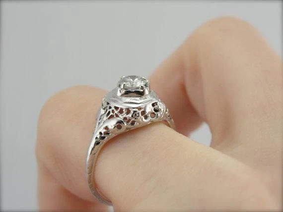 Roestvrij Staal Filigree Art Deco Fine Diamond Engagement Ring