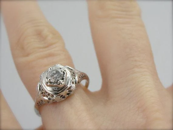 Roestvrij Staal Filigree Art Deco Fine Diamond Engagement Ring