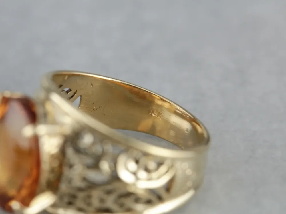 Roestvrij Staal Fine Filigree Citrine Statement Ring