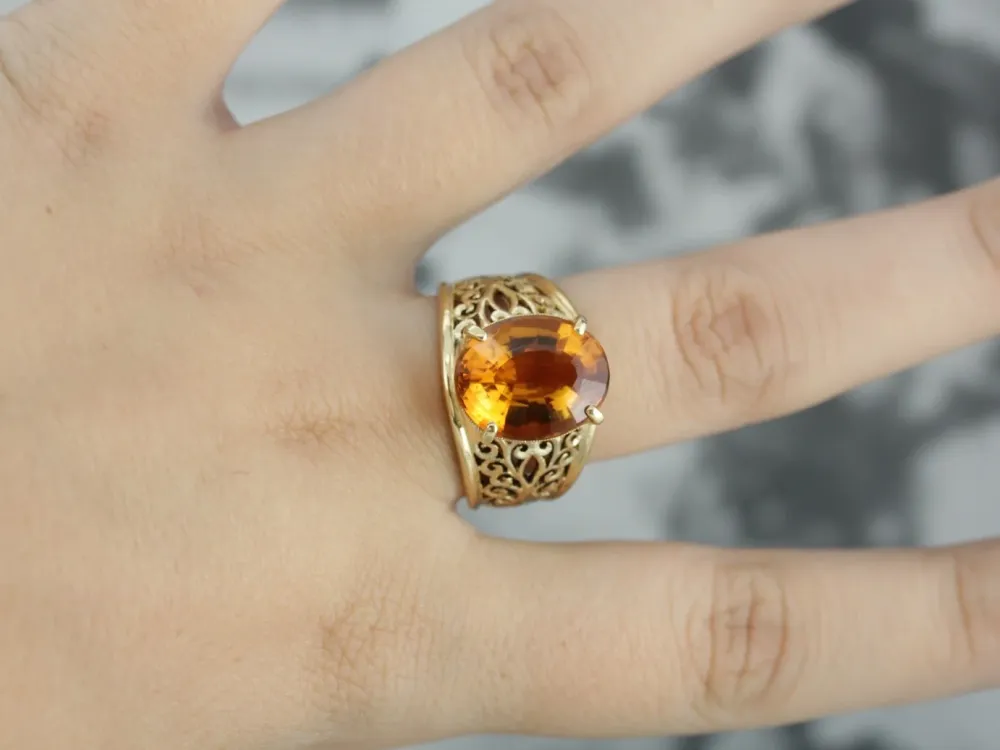 Roestvrij Staal Fine Filigree Citrine Statement Ring