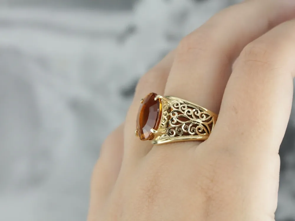 Roestvrij Staal Fine Filigree Citrine Statement Ring