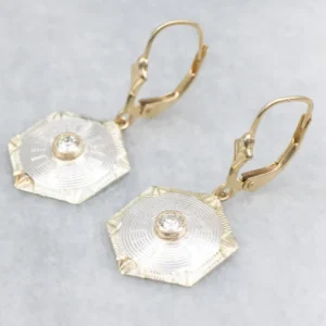 Roestvrij Staal Hexagonal Diamond and Verguld Cufflink Conversion Drop Earrings