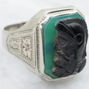 Roestvrij Staal Men's Black and Mosgroen Onyx Art Deco Cameo Ring
