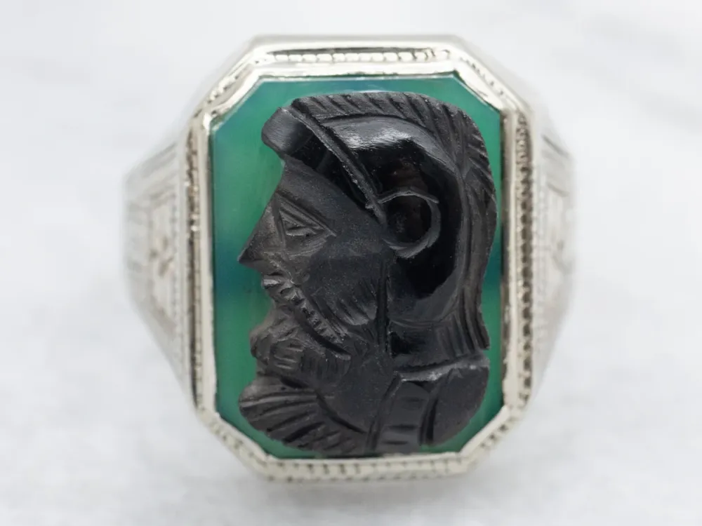 Roestvrij Staal Men's Black and Mosgroen Onyx Art Deco Cameo Ring