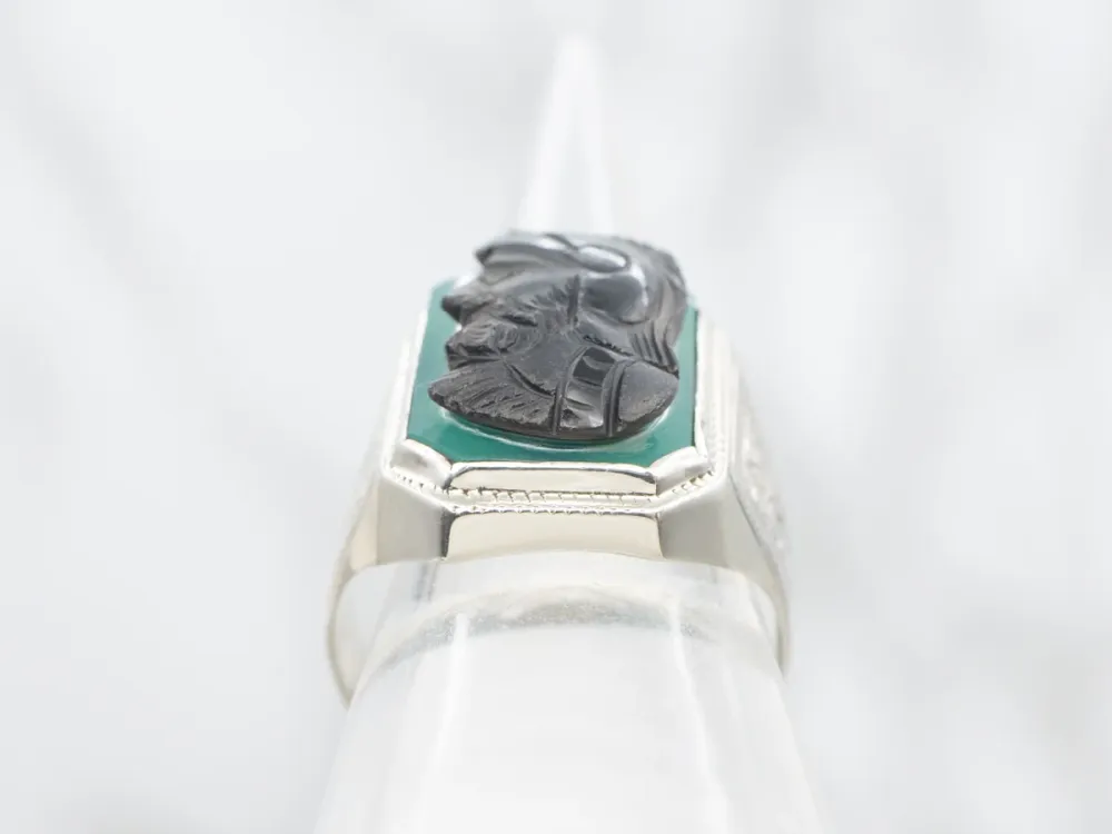 Roestvrij Staal Men's Black and Mosgroen Onyx Art Deco Cameo Ring