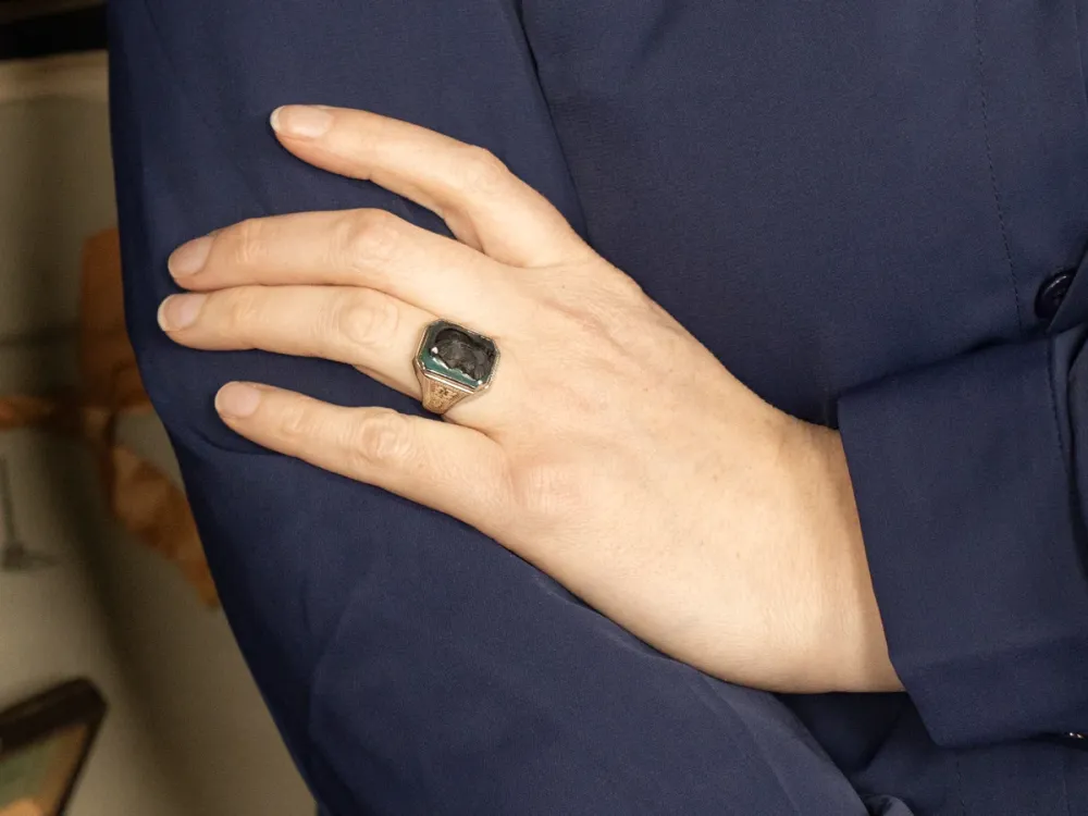 Roestvrij Staal Men's Black and Mosgroen Onyx Art Deco Cameo Ring