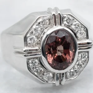 Roestvrij Staal Men's Peach Garnet and Diamond Statement Ring