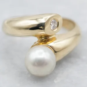 Roestvrij Staal Modernist Pearl and Diamond Ring
