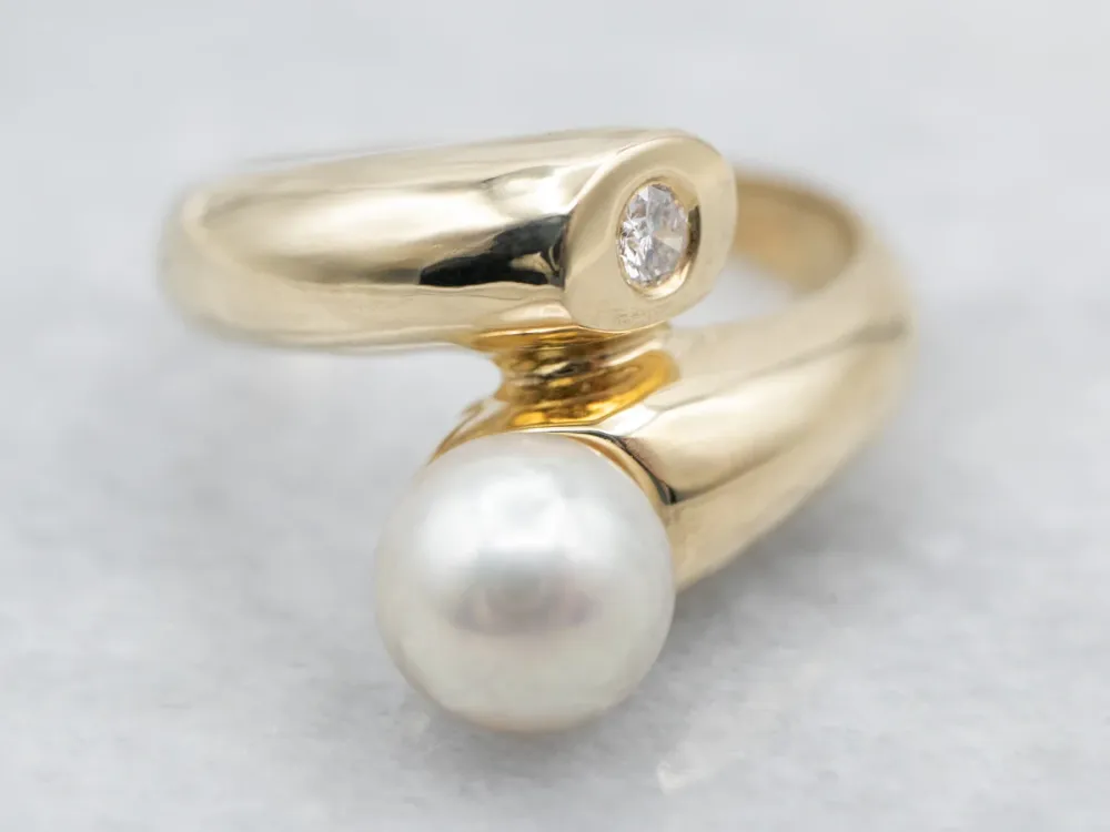 Roestvrij Staal Modernist Pearl and Diamond Ring