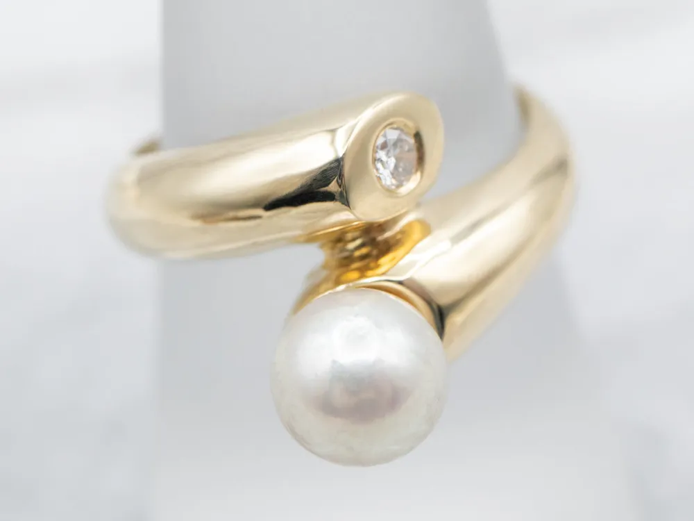 Roestvrij Staal Modernist Pearl and Diamond Ring