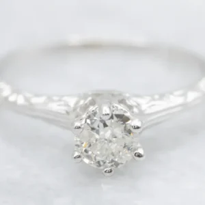 Roestvrij Staal Ornate Diamond Solitaire Engagement Ring Etched Shoulders