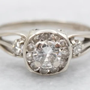 Roestvrij Staal Ouderwets Diamond Halo Engagement Ring