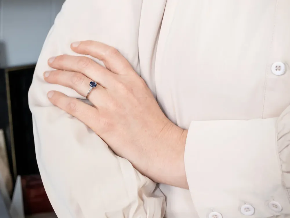 Roestvrij Staal Ouderwets Era Sapphire and Diamond Platinum Engagement Ring