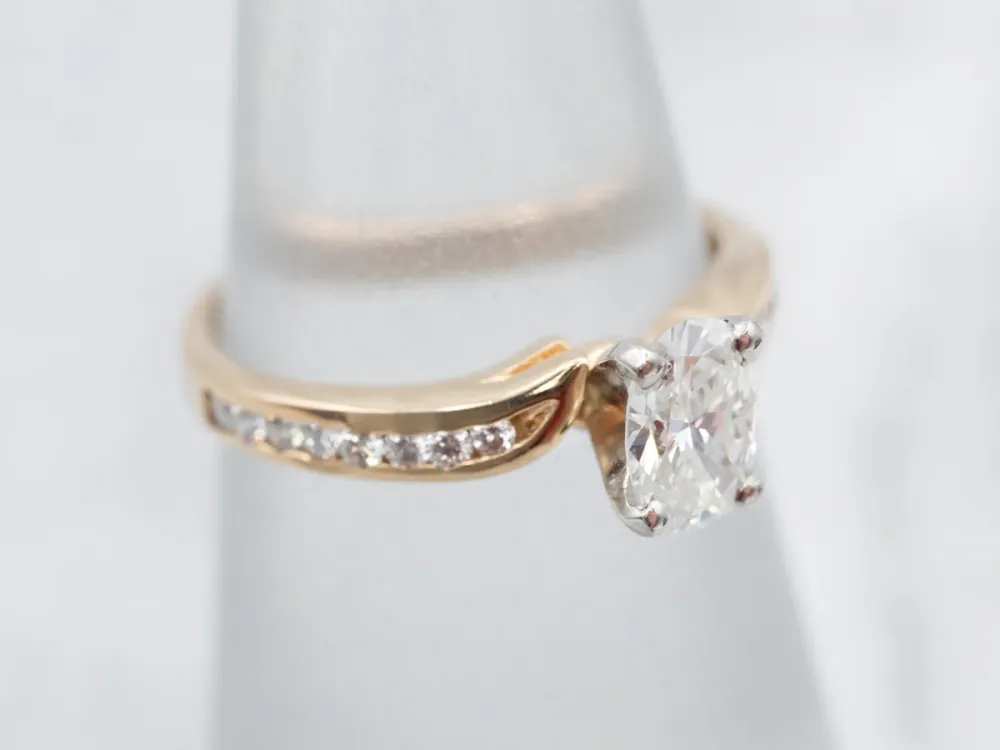 Roestvrij Staal Oval Cut Diamond Bypass Engagement Ring
