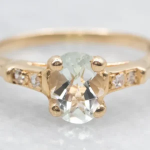 Roestvrij Staal Pale Green Quartz and Diamond Klassiek Ring