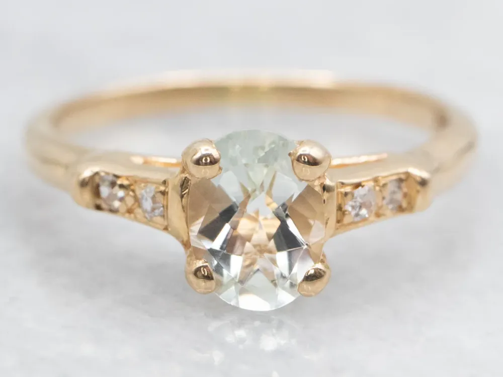 Roestvrij Staal Pale Green Quartz and Diamond Klassiek Ring