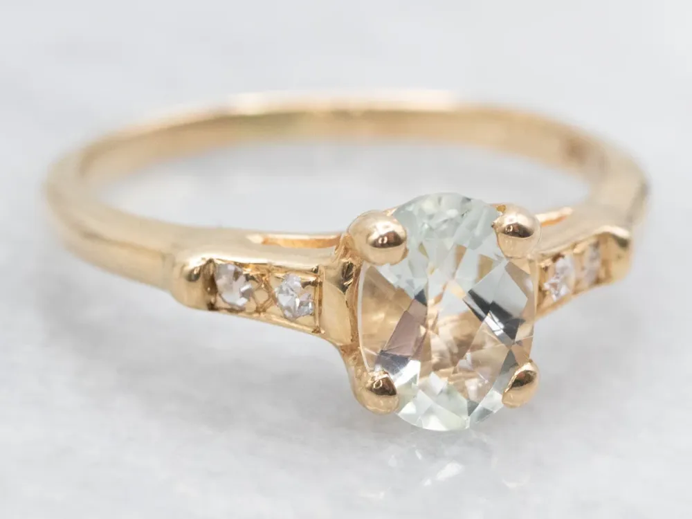 Roestvrij Staal Pale Green Quartz and Diamond Klassiek Ring