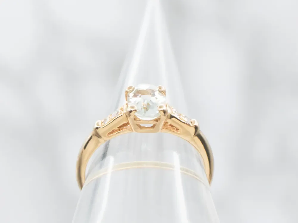 Roestvrij Staal Pale Green Quartz and Diamond Klassiek Ring