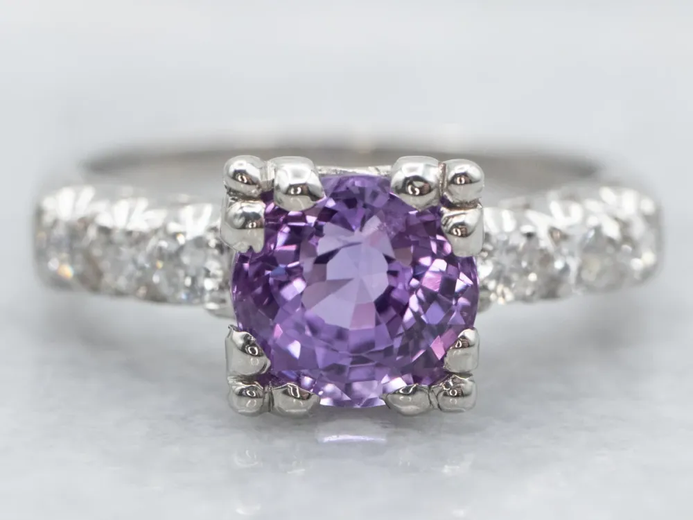 Roestvrij Staal Pink-Purple Sapphire and Diamond Engagement Ring