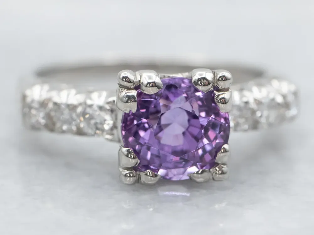 Roestvrij Staal Pink-Purple Sapphire and Diamond Engagement Ring