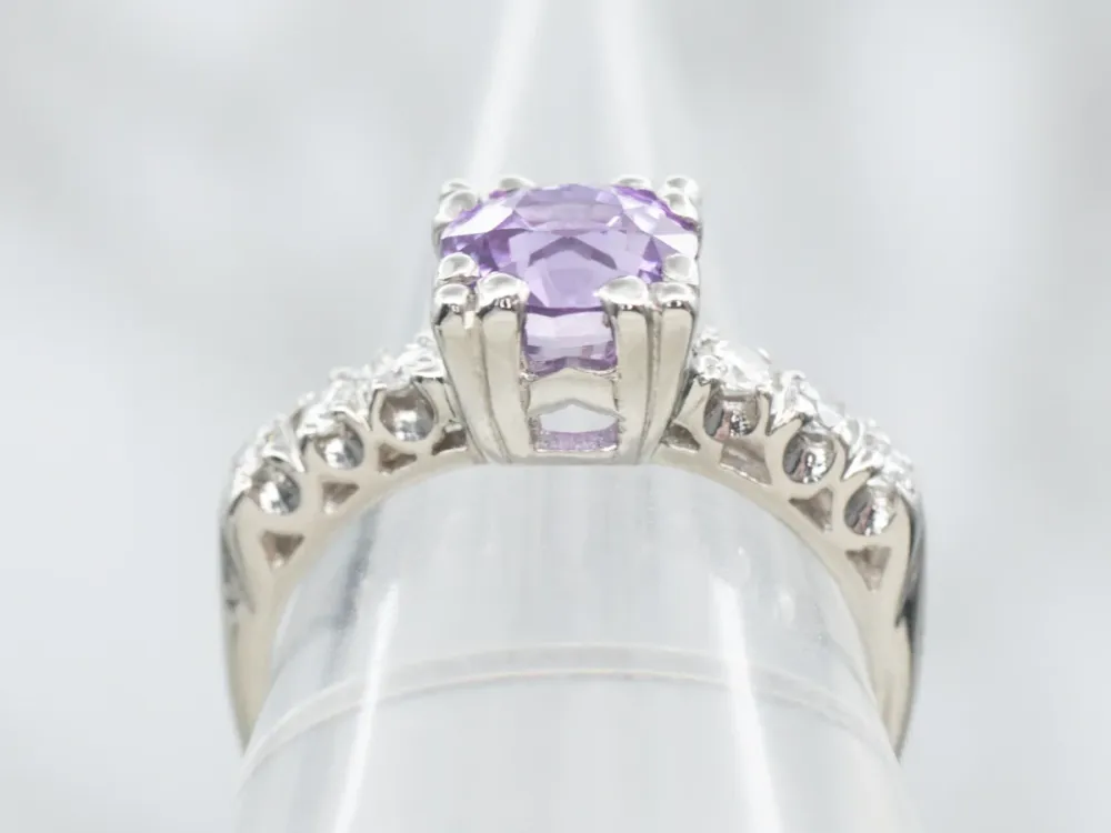 Roestvrij Staal Pink-Purple Sapphire and Diamond Engagement Ring