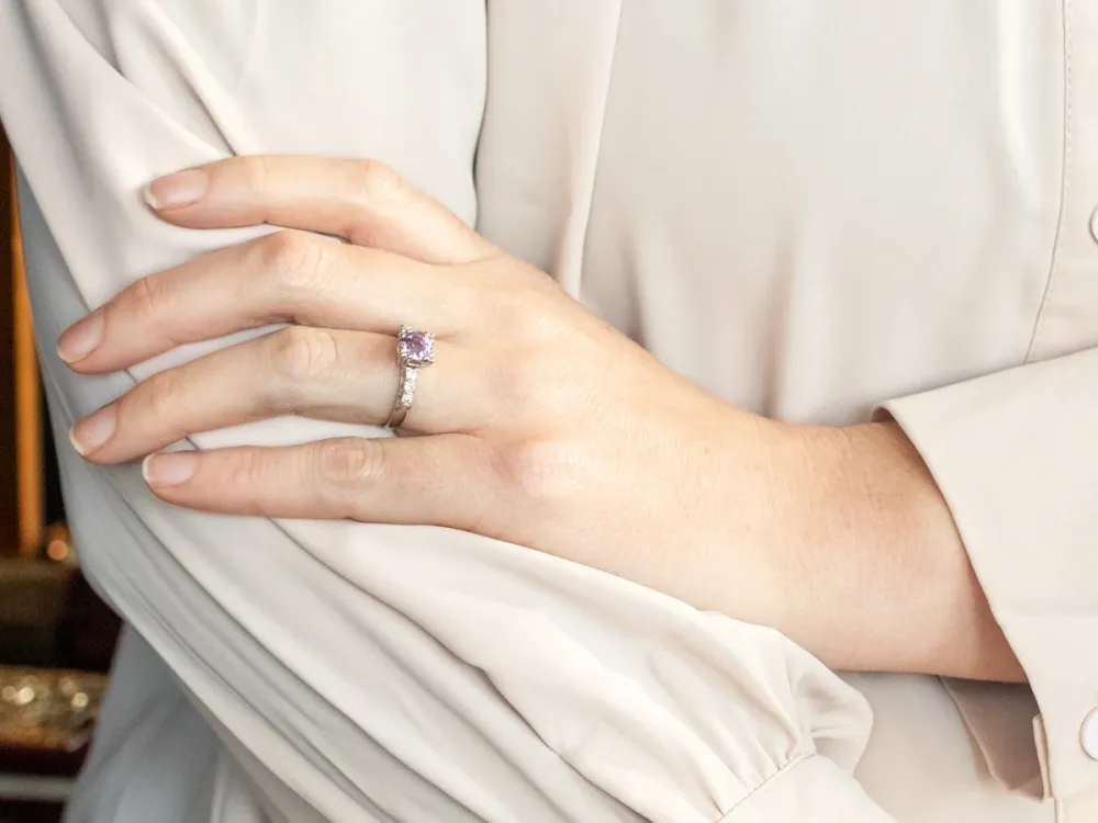 Roestvrij Staal Pink-Purple Sapphire and Diamond Engagement Ring