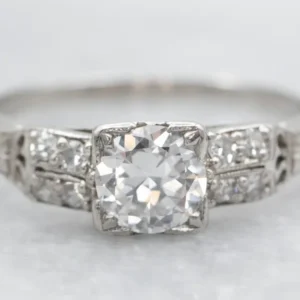 Roestvrij Staal Platinum and European Cut Diamond Late Art Deco Engagement Ring