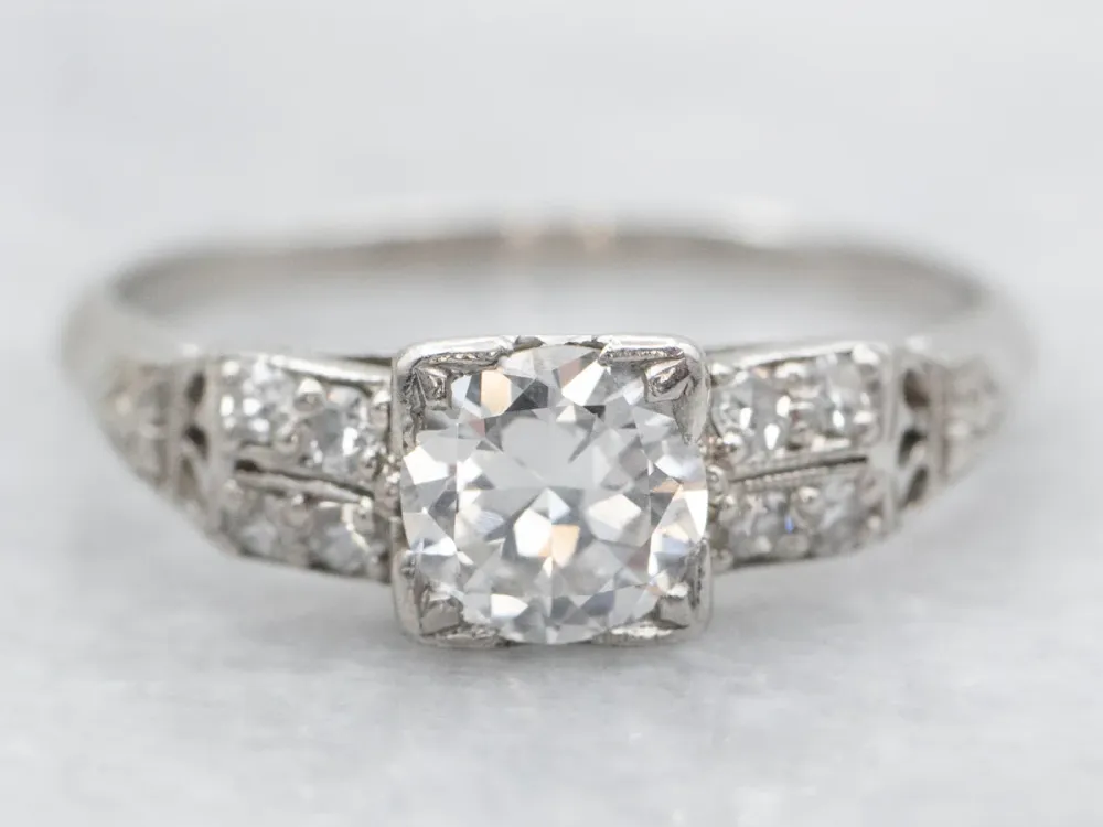 Roestvrij Staal Platinum and European Cut Diamond Late Art Deco Engagement Ring