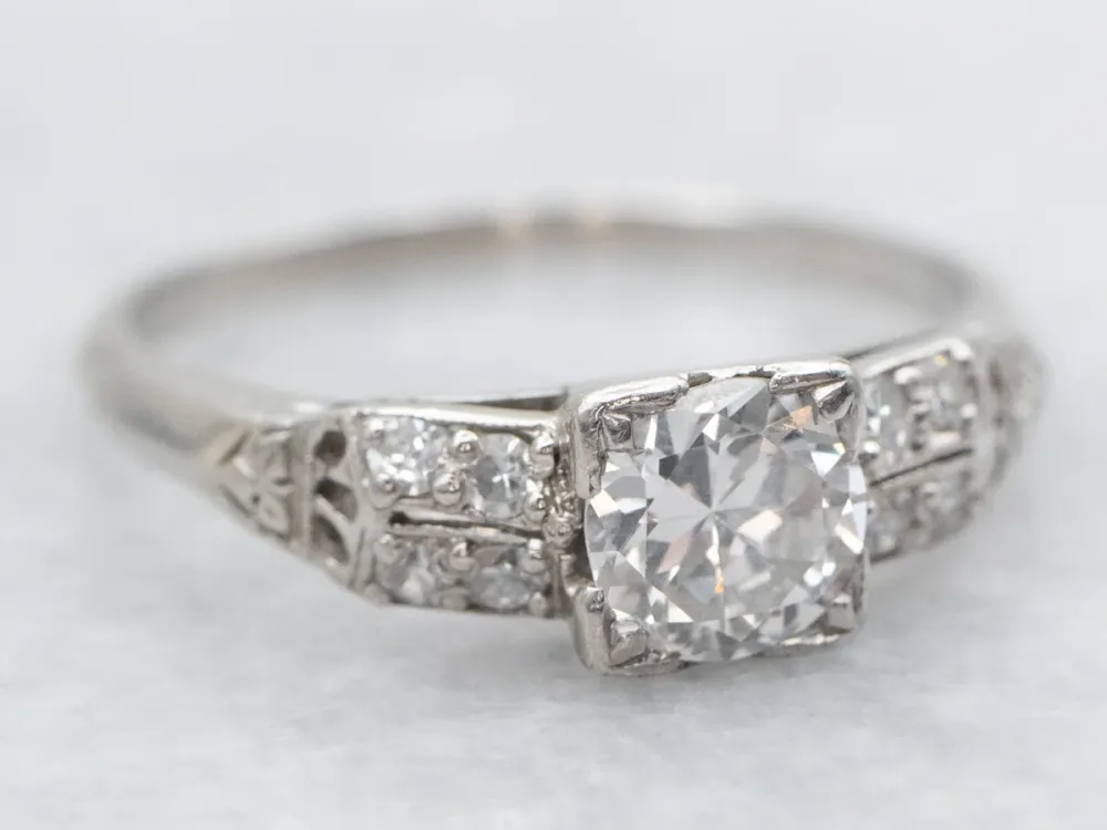 Roestvrij Staal Platinum and European Cut Diamond Late Art Deco Engagement Ring