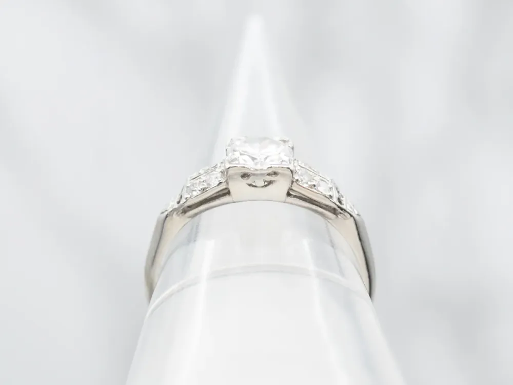 Roestvrij Staal Platinum and European Cut Diamond Late Art Deco Engagement Ring
