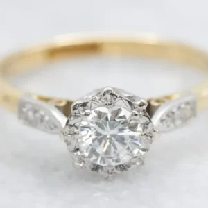 Roestvrij Staal Platinum and Goud Vintage Diamond Engagement Ring