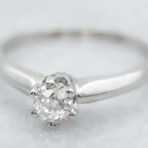 Roestvrij Staal Platinum Old Mine Cut Diamond Solitaire Engagement Ring