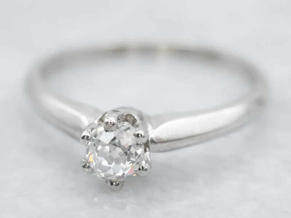 Roestvrij Staal Platinum Old Mine Cut Diamond Solitaire Engagement Ring