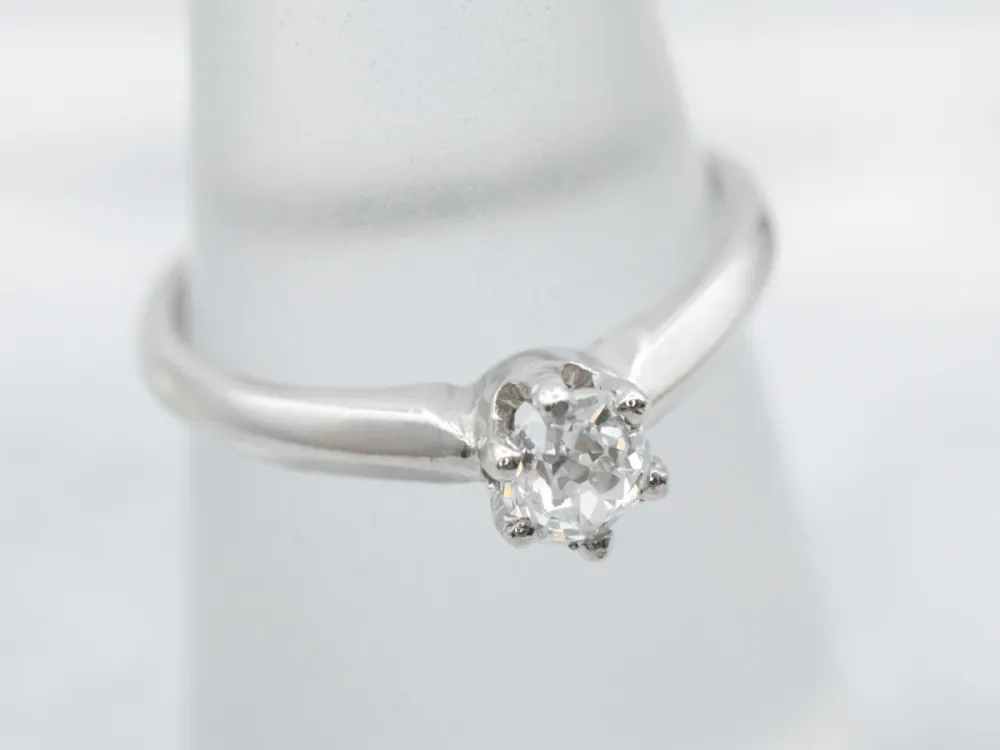 Roestvrij Staal Platinum Old Mine Cut Diamond Solitaire Engagement Ring