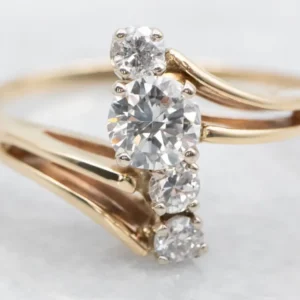 Roestvrij Staal Polished Gouden Diamond Bypass Ring
