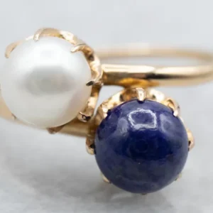 Roestvrij Staal Retro Gold Pearl and Lapis Bypass Ring