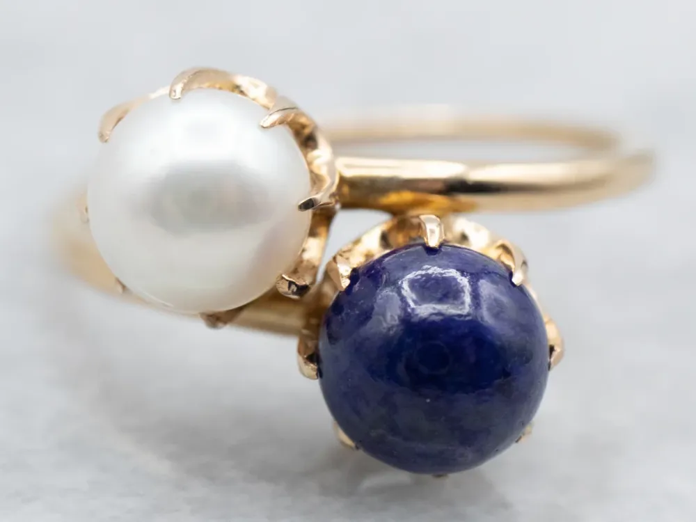 Roestvrij Staal Retro Gold Pearl and Lapis Bypass Ring