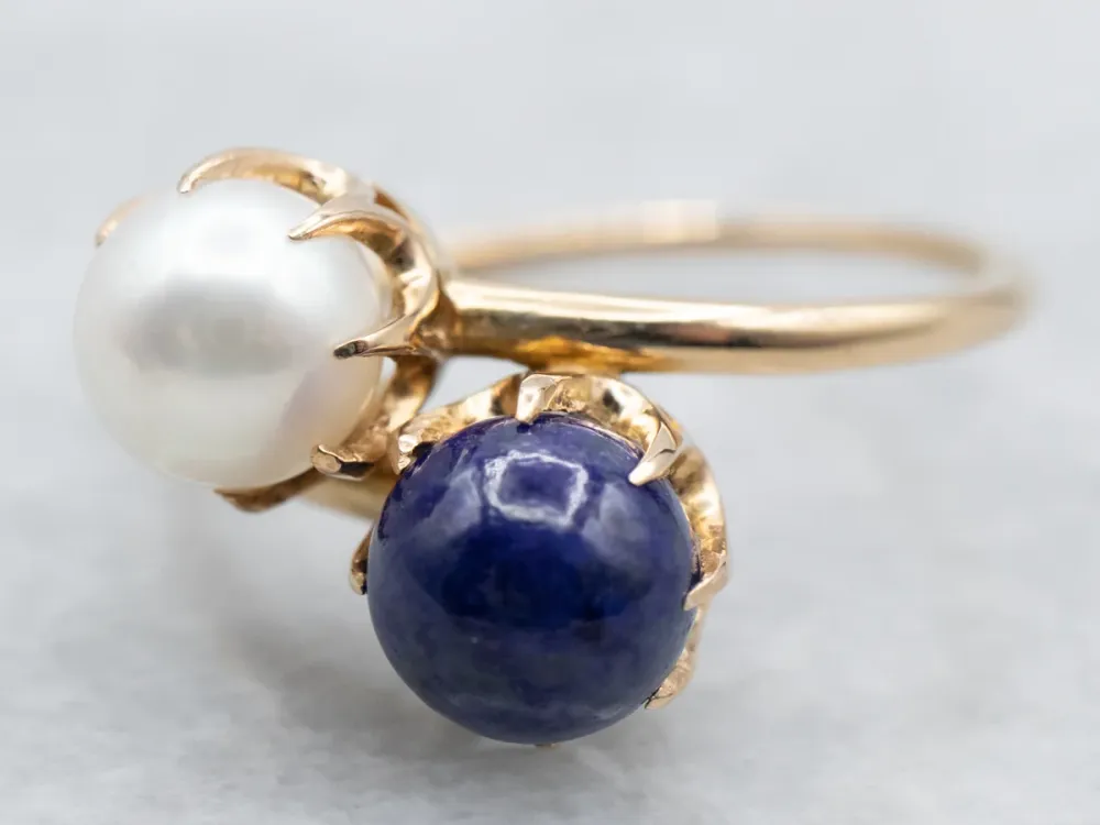 Roestvrij Staal Retro Gold Pearl and Lapis Bypass Ring