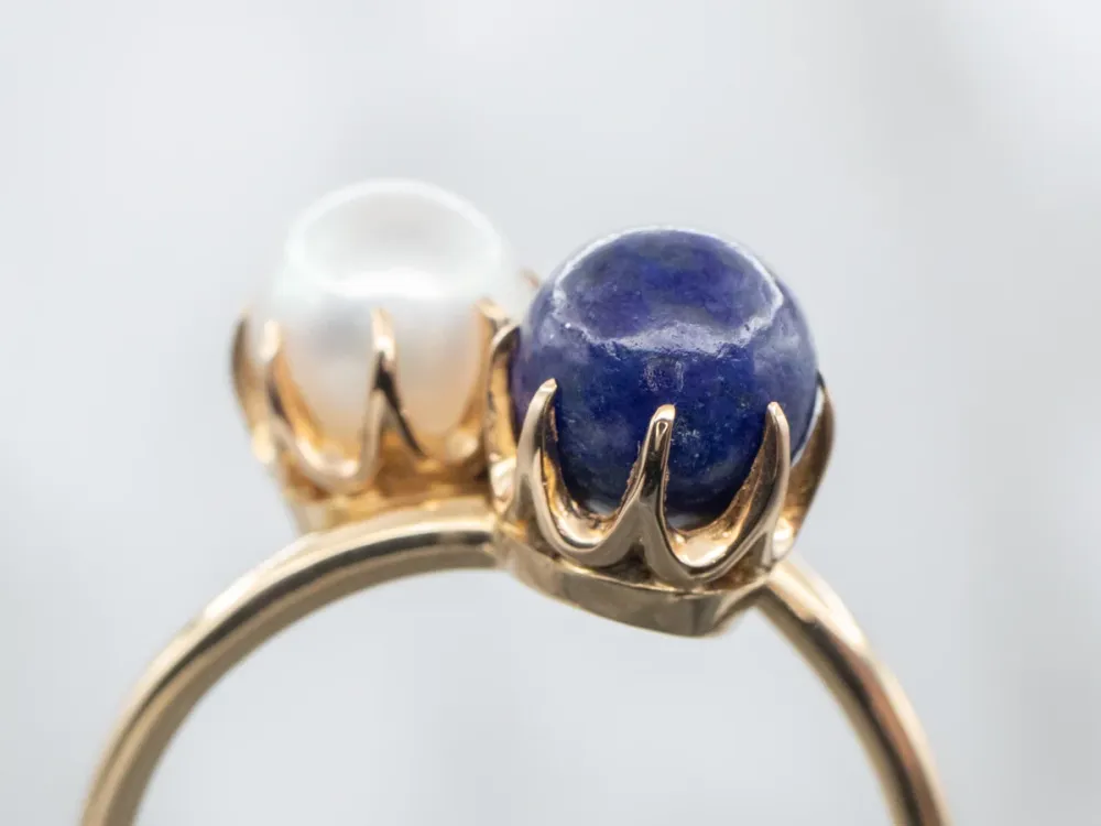Roestvrij Staal Retro Gold Pearl and Lapis Bypass Ring